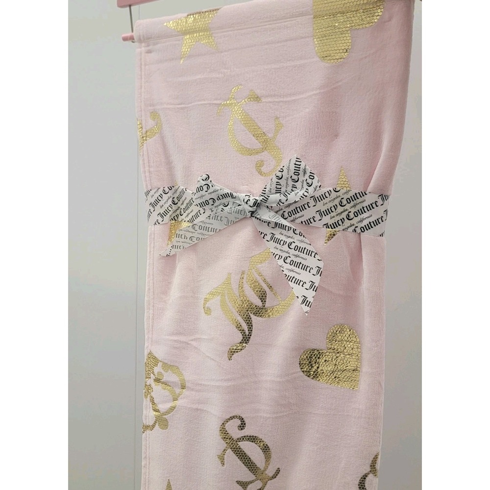 NEW Juicy Couture OVERSIZED Pink Gold Crown Shimmer Printed Throw Blanket 60x70 - Picture 5 of 5